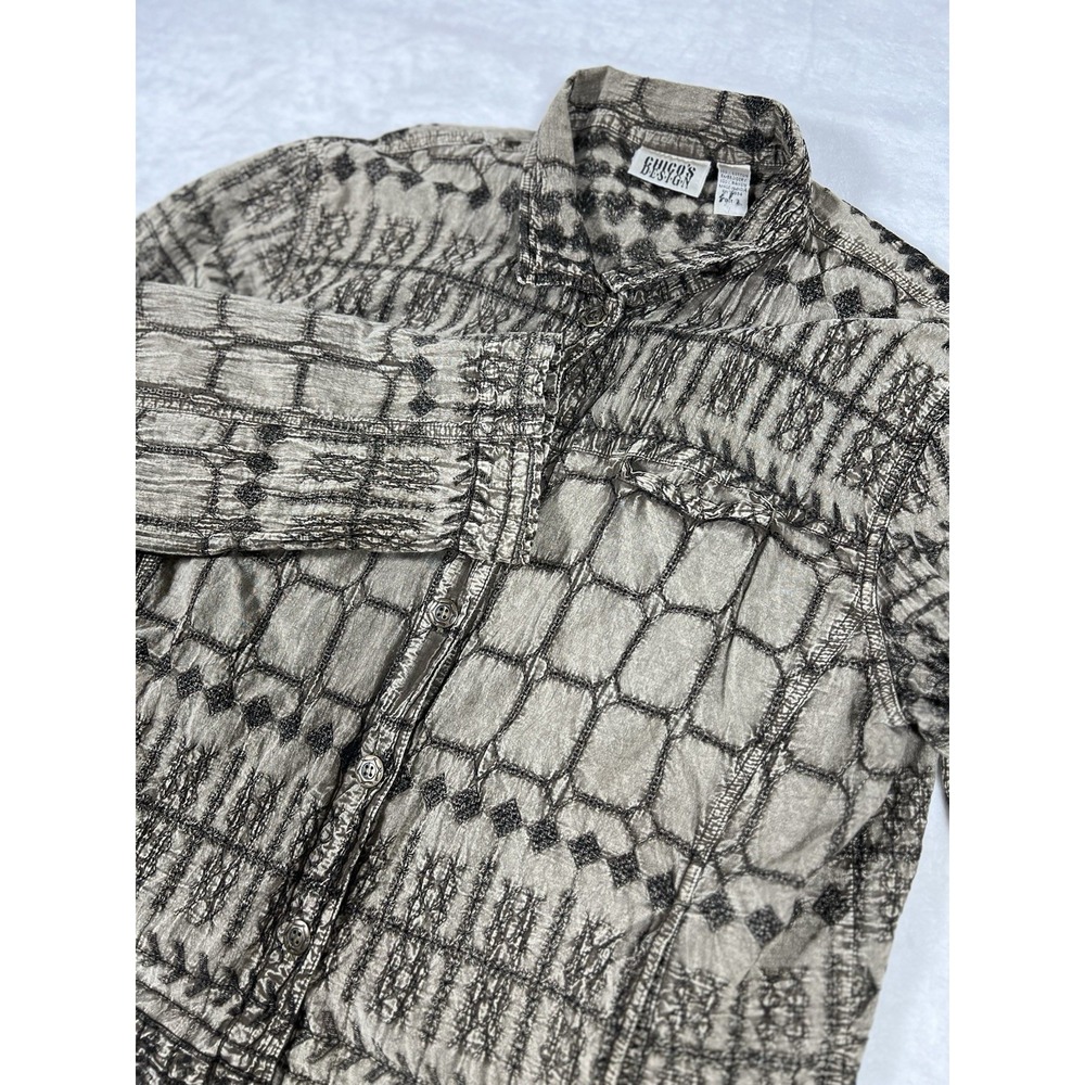 Vintage Chico's Design Women Button Acid Wash Embroidery Jacket XL Earthy Whimsy